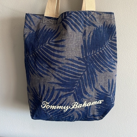 Tommy Bahama Blue Linen Tote with Canvas Handles - Picture 1 of 7